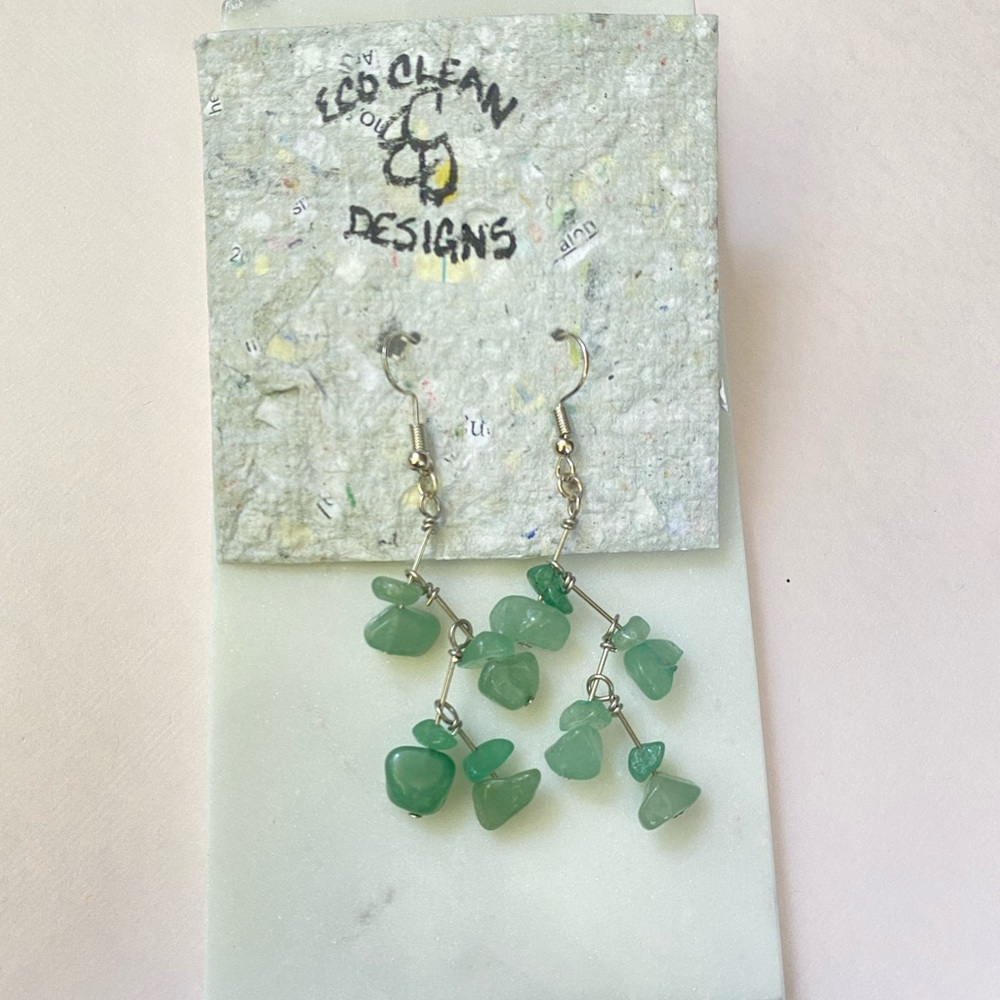 Green agate leaf drop dangle earrings